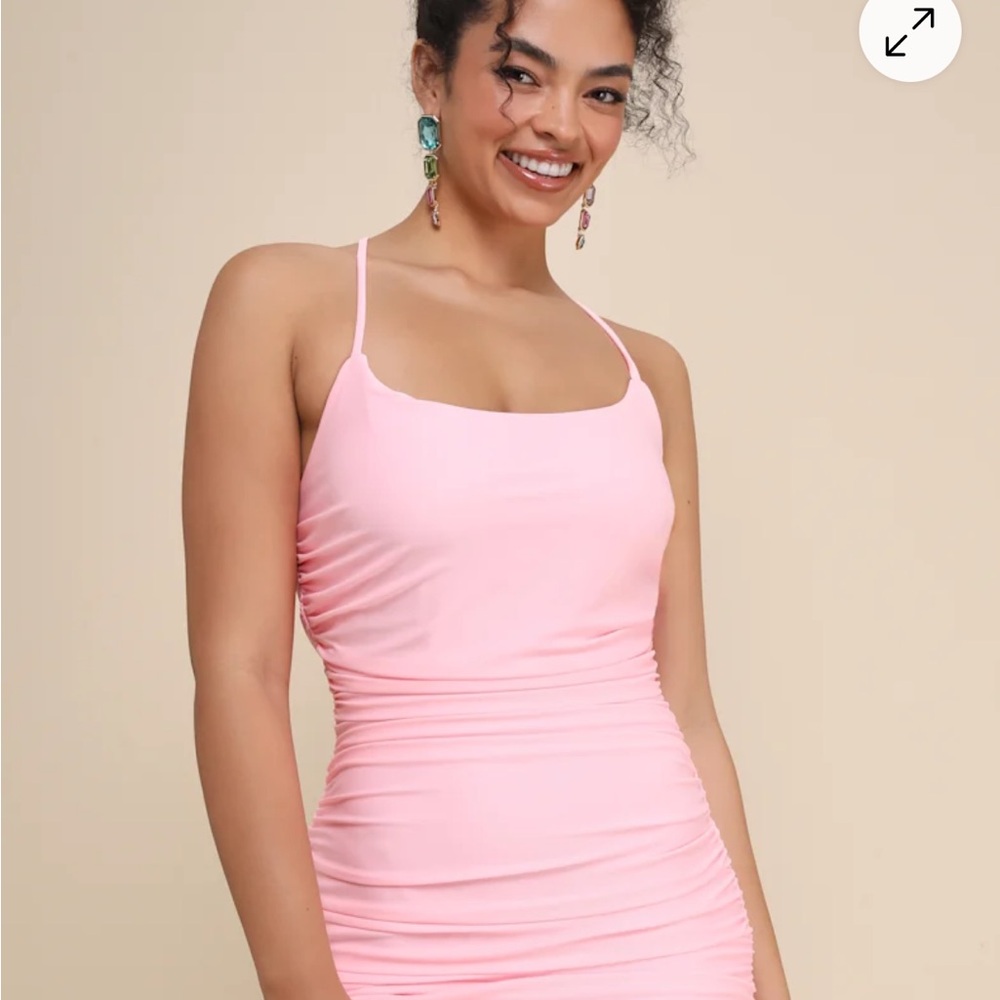 Lulu's Light Pink Ruched Halter Bodycon Mini Dress
